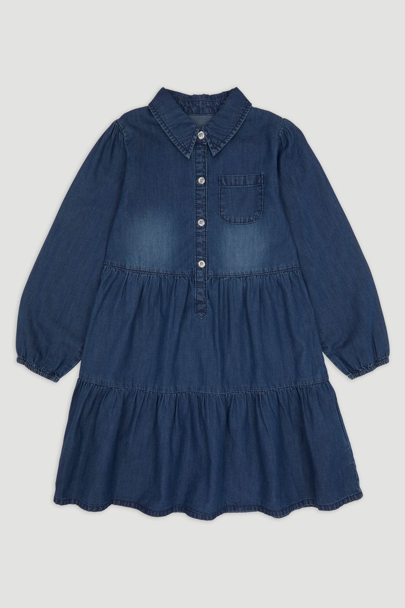 Denim Shirt Tiered Dress