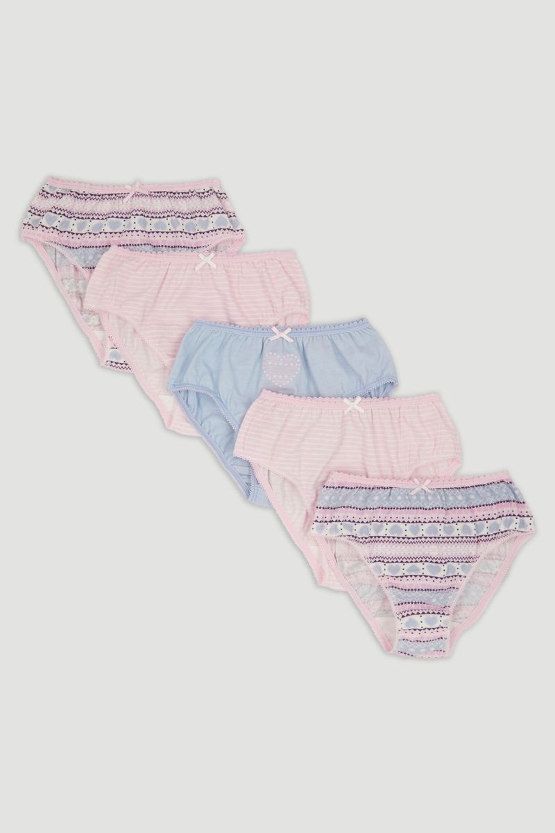 5 Pack Pink Fairisle Briefs