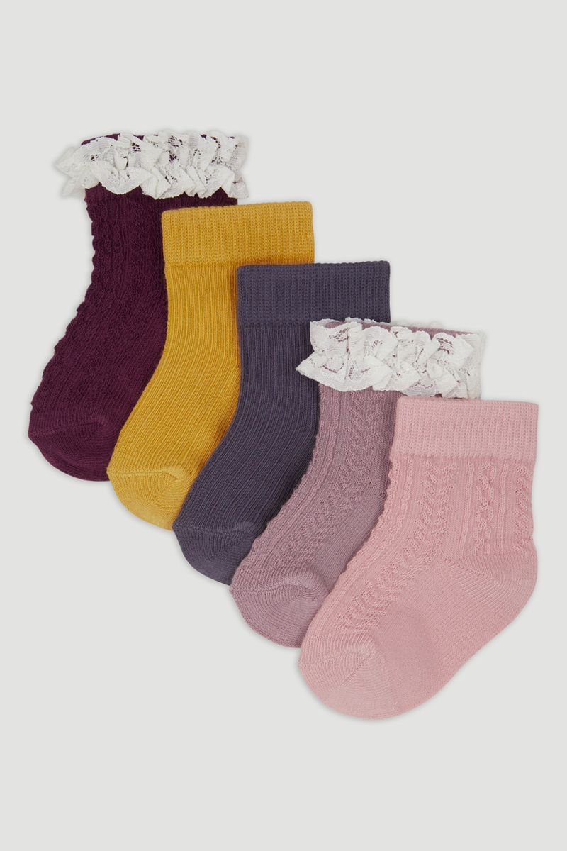 5 Pack Frilly Purple Socks