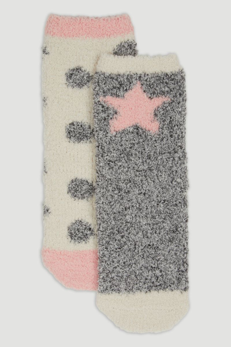 2 Pack Pink Star Cosy Socks