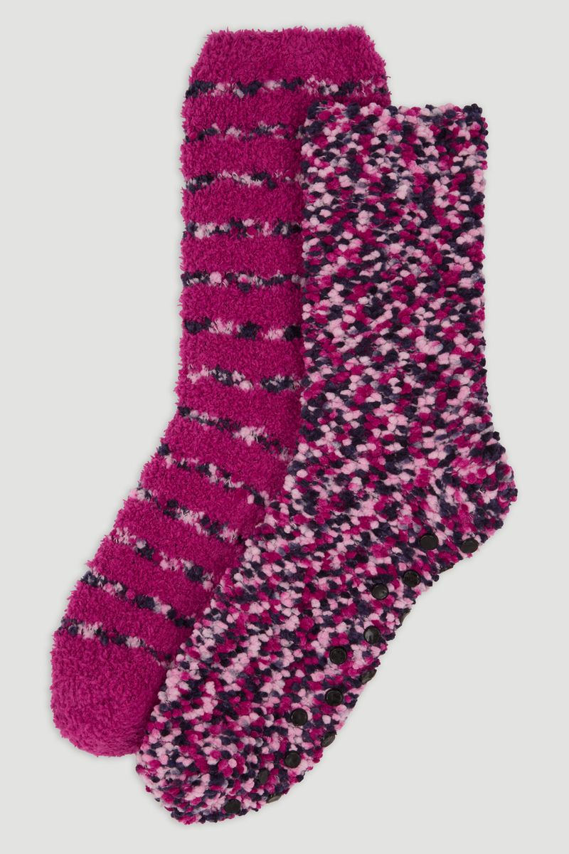 2 Pack Cosy Purple Slipper Socks