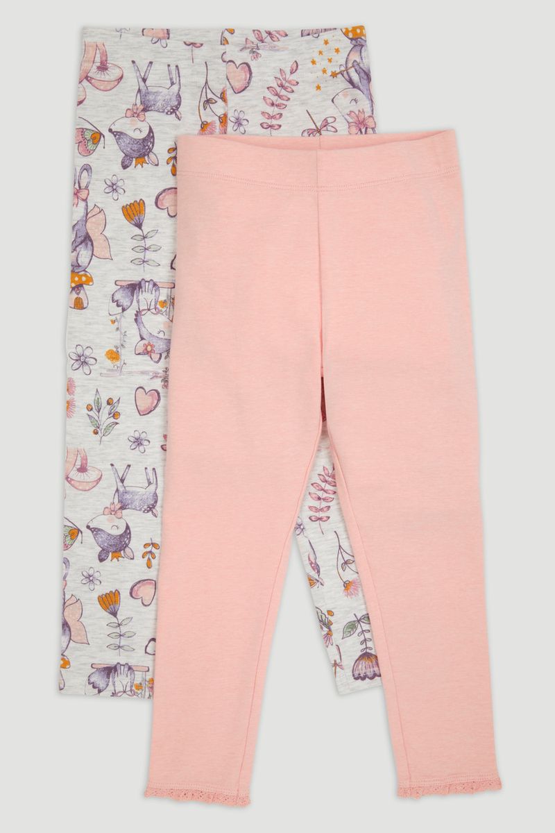2 Pack Pink Marl & Flower Leggings