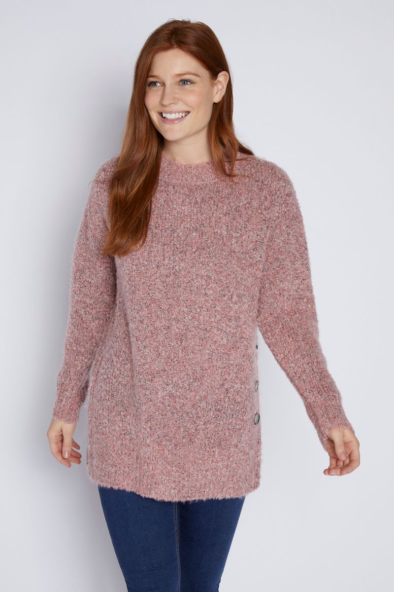 Pink Boucle Button Jumper