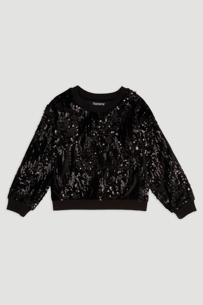Black Velour Sequin Sweatshirt