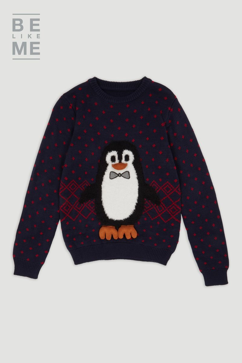 Family Of Blue Christmas Penguin Jumper