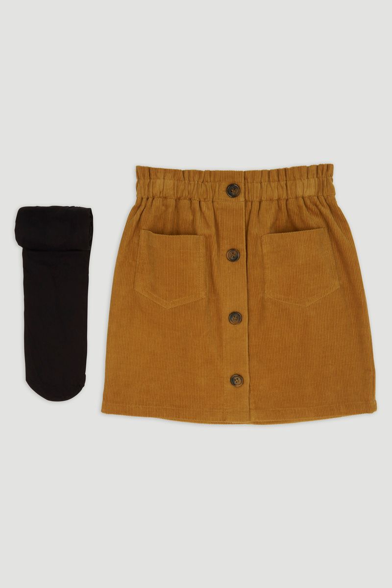 Tan Cord Skirt & Tights