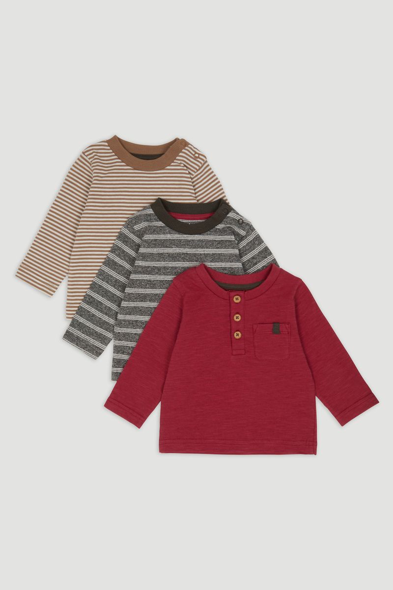 3 Pack Henley Long Sleeve T-shirts