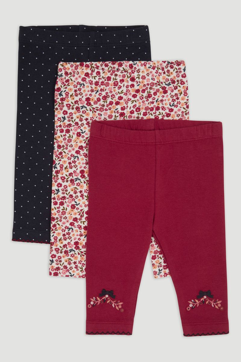 3 Pack Burgundy Bow & Flower Leggings