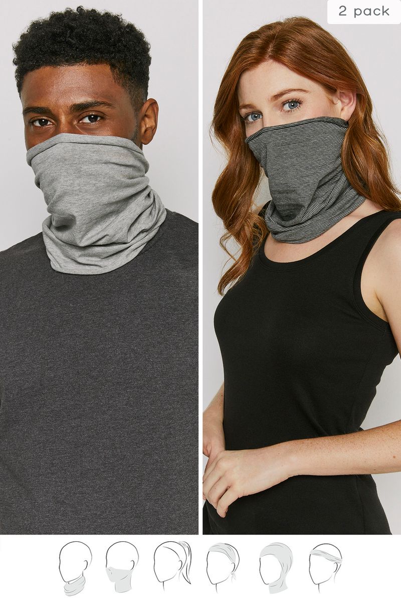 2 Pack Multi-Use Grey Stripe Neck Bands