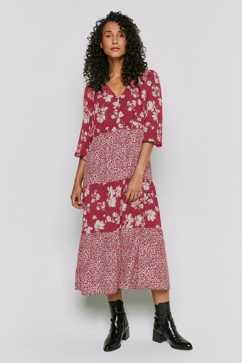 Red Floral Print Midi Dress