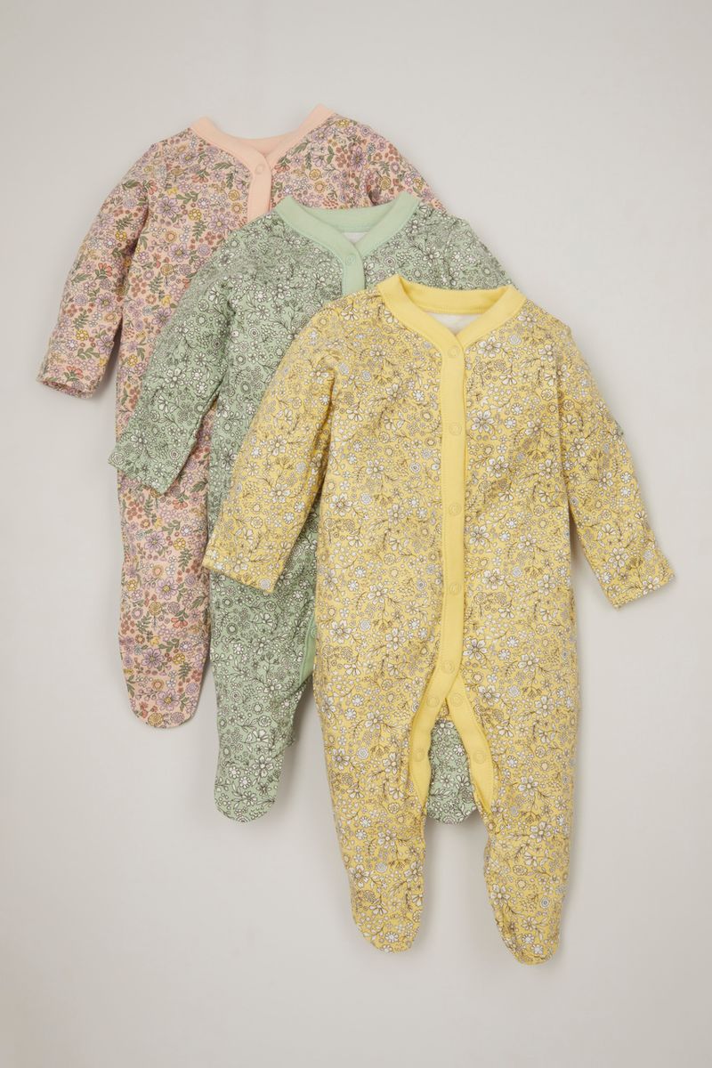 3 Pack Pastel Flower Sleepsuits