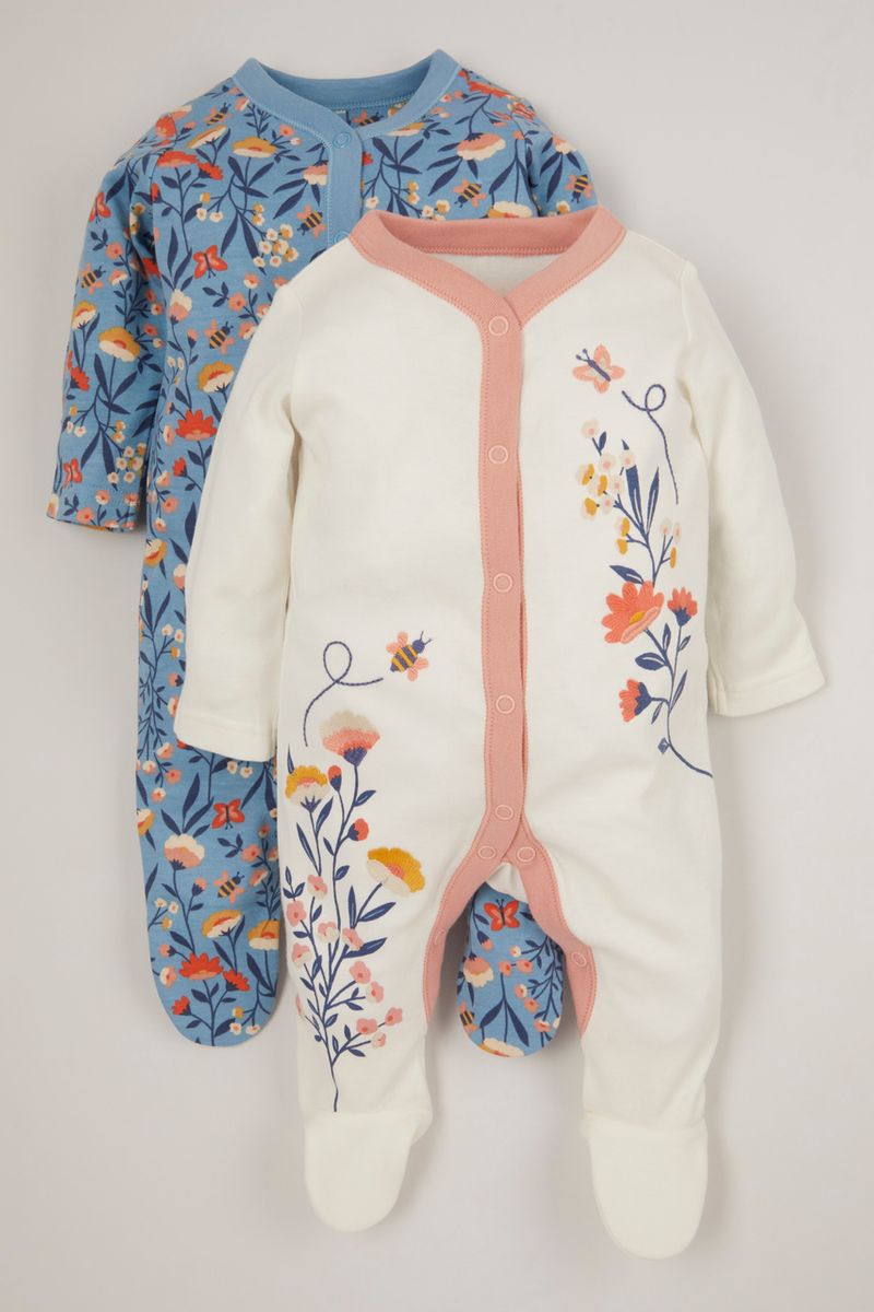 2 Pack Blue Flower Sleepsuits