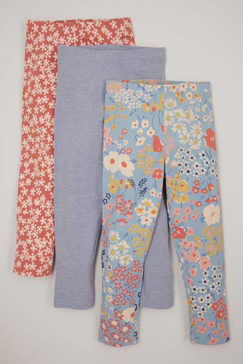 3 Pack Blue & Flower Leggings