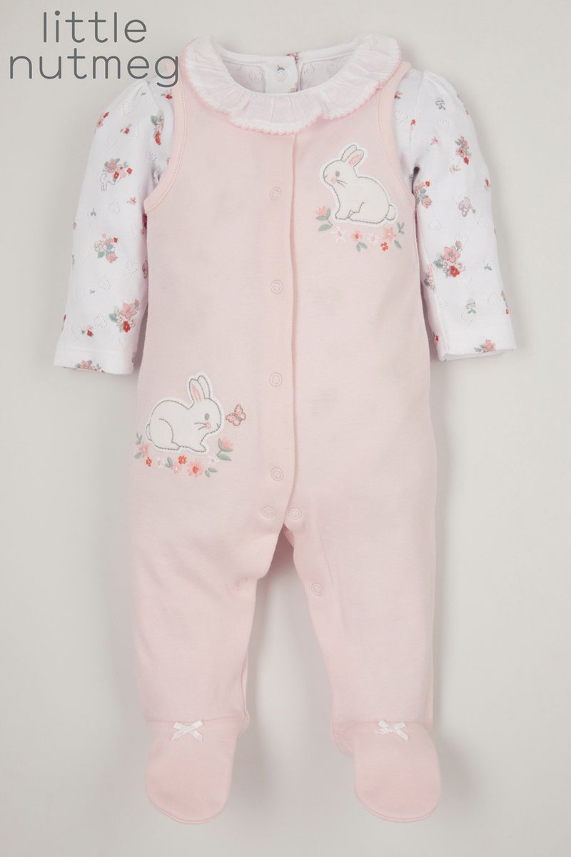 Little Nutmeg Pink Bunny Dungaree set