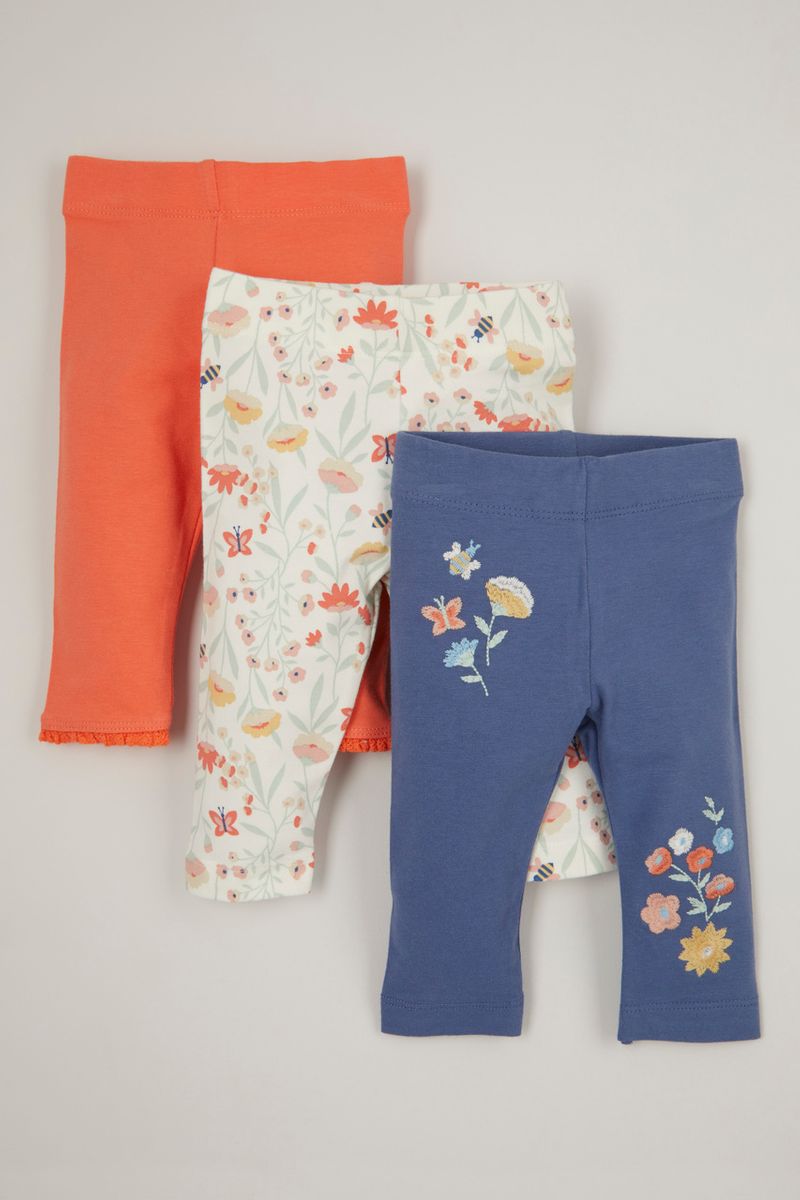 3 Pack Embroidered Flower Leggings