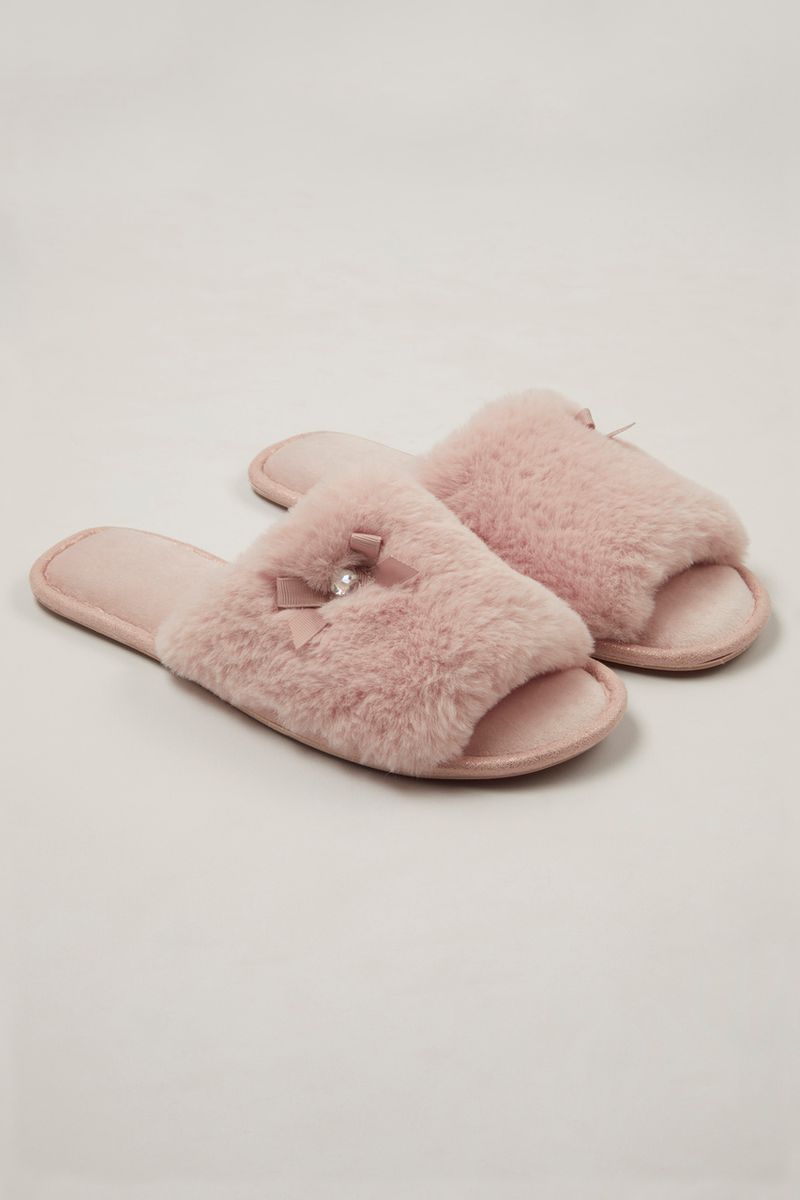 Pink Faux Fur Sliders