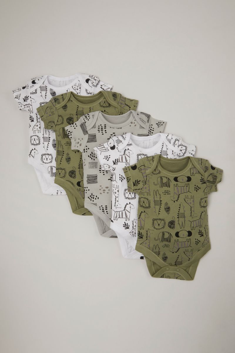 5 Pack Khaki Animal bodysuits