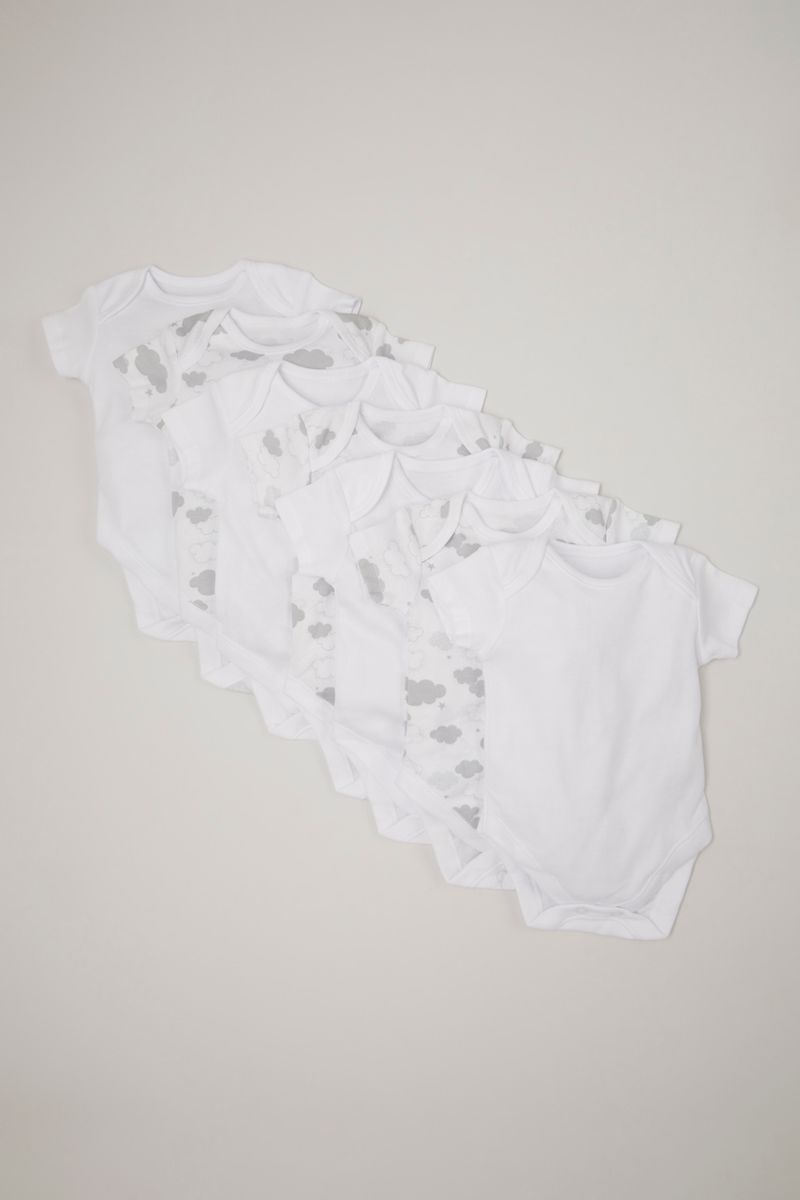 7 Pack White Cloud & Star bodysuits
