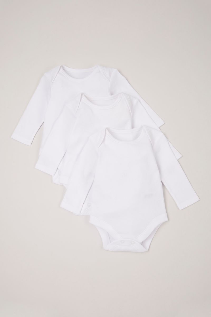 3 Pack White Long Sleeve Bodysuits