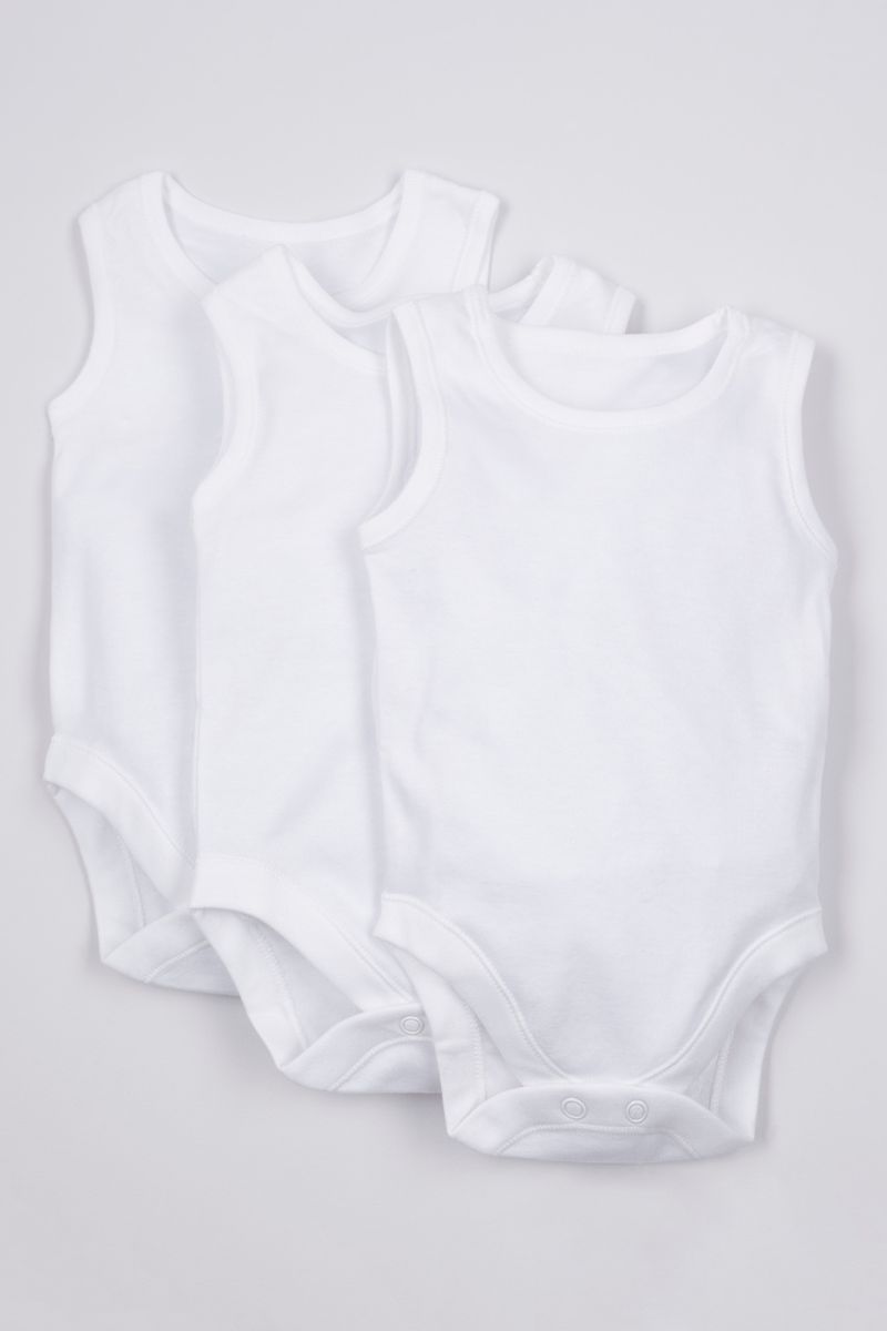 3 Pack White Sleeveless Bodysuits
