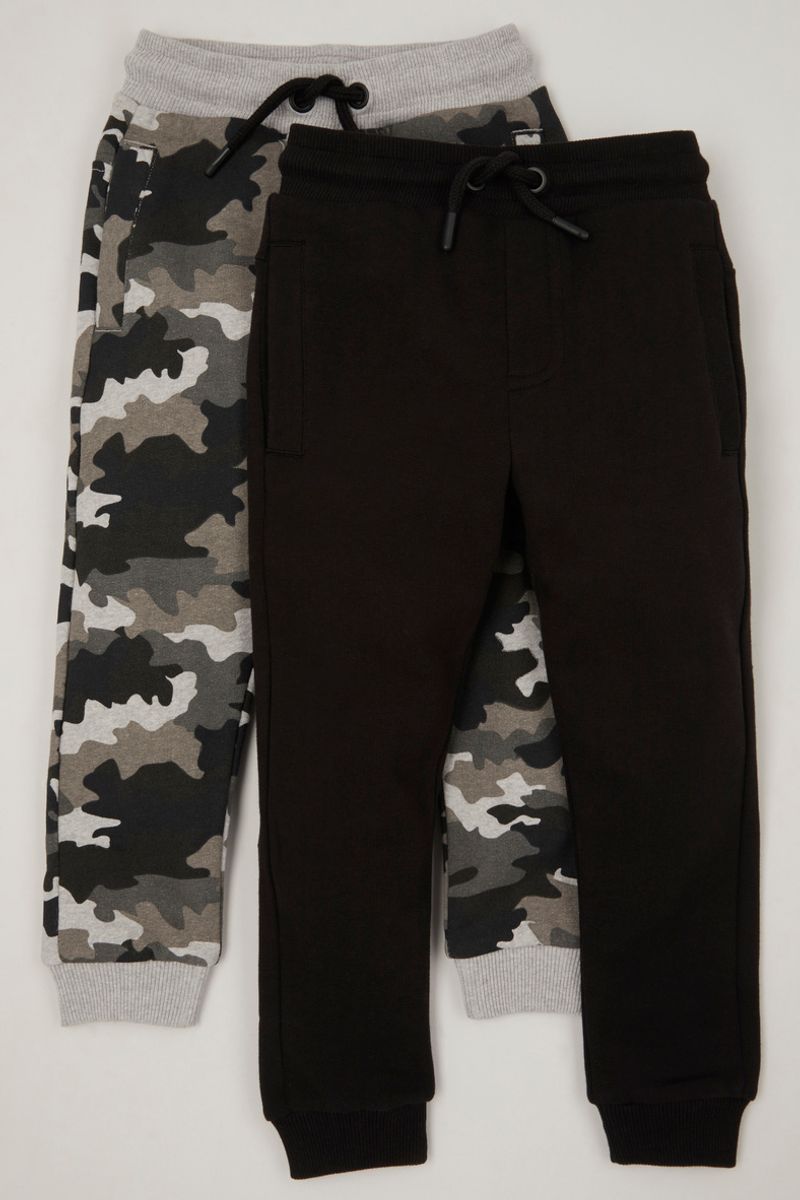 2 Pack Camo & Black Joggers