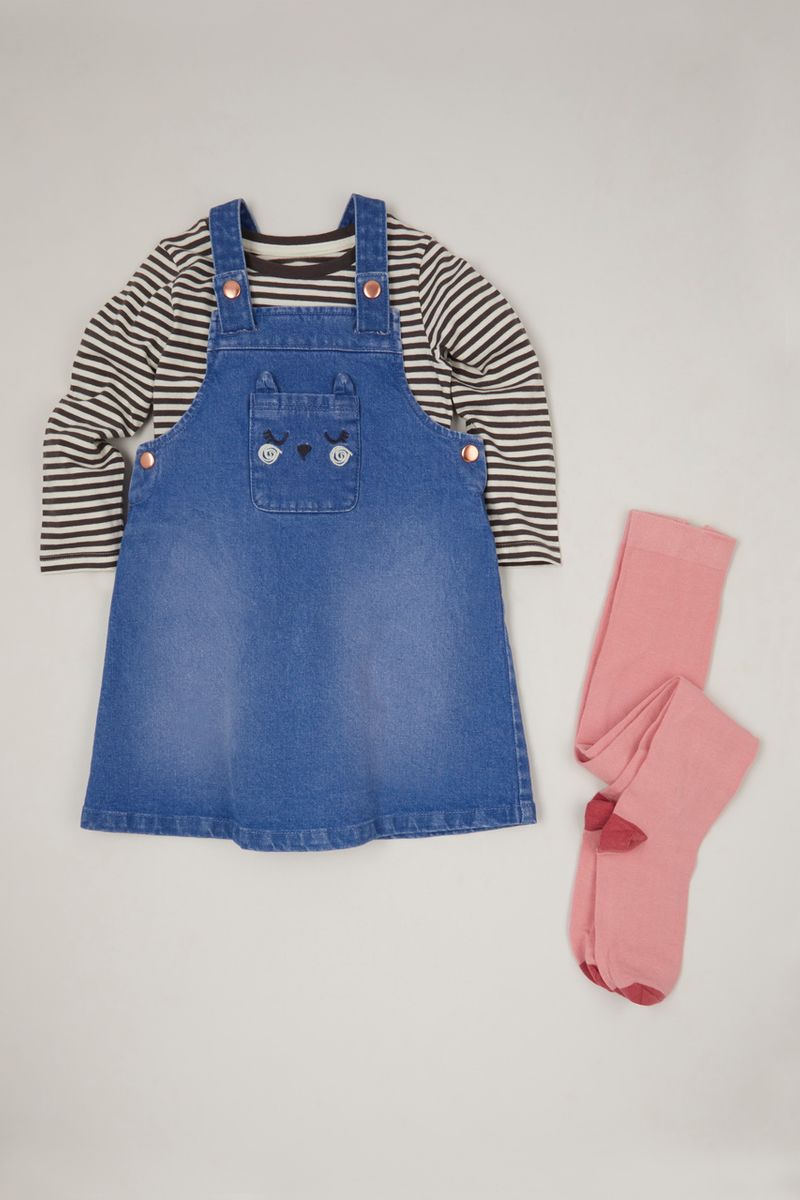 3 Piece Stripe Top & Pinafore Dress Set