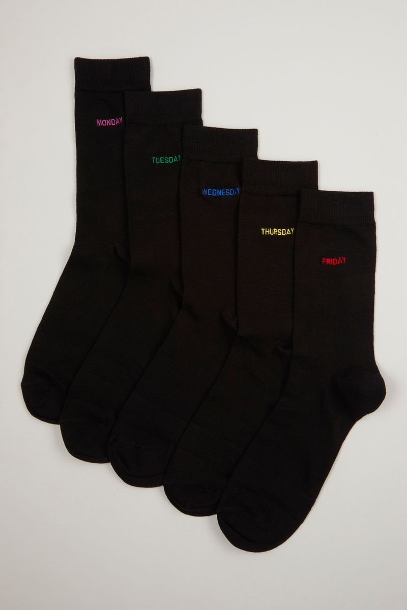 5 Pack Days Of The Week Embroidered Socks