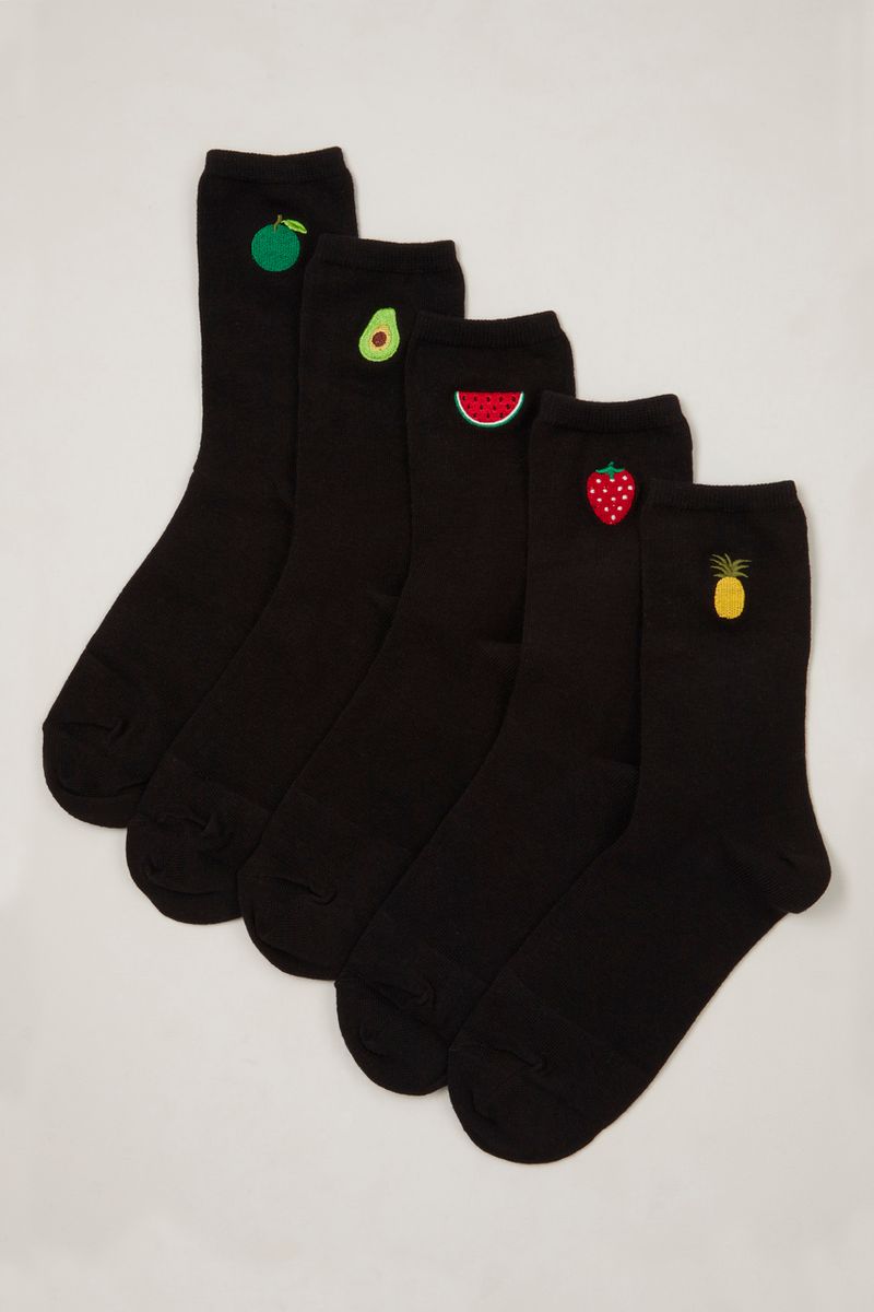 5 Pack Fruit Embroidered Socks