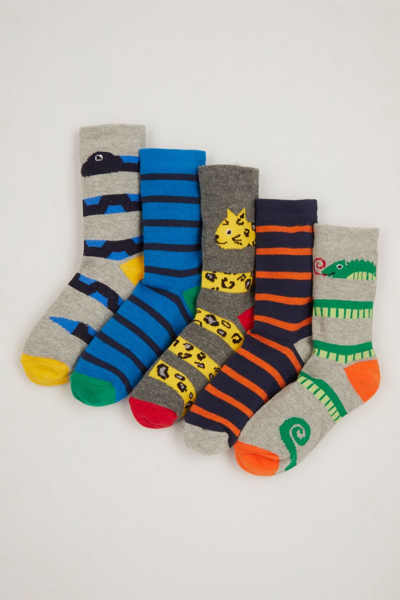 5 Pack Animal Print Stripe Socks