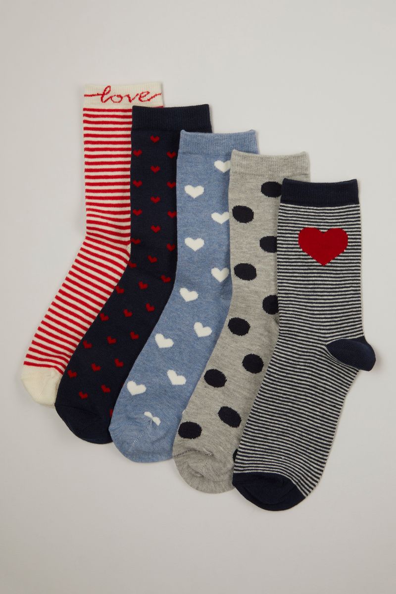 5 Pack Nautical Hearts Socks