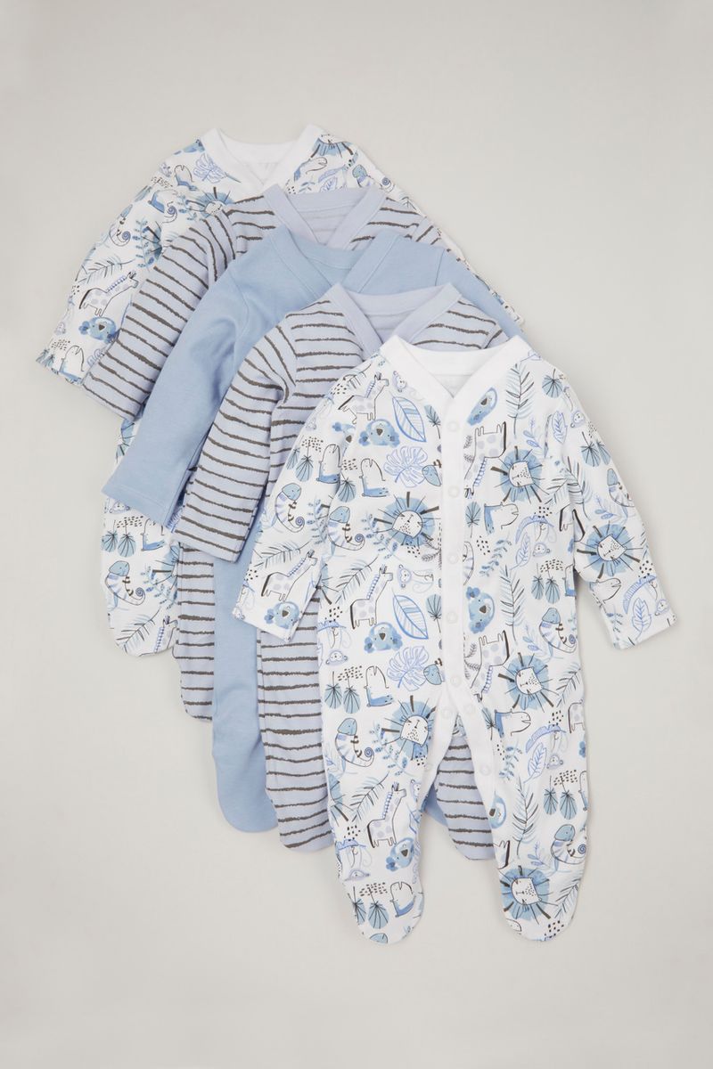 Online Exclusive 5 Pack Blue Lion sleepsuits