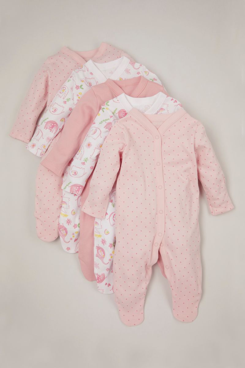 Online Exclusive 5 Pack Pink Flower sleepsuits