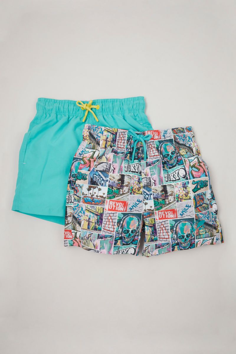 2 Pack Graffiti Print Swim Shorts 3-14yrs