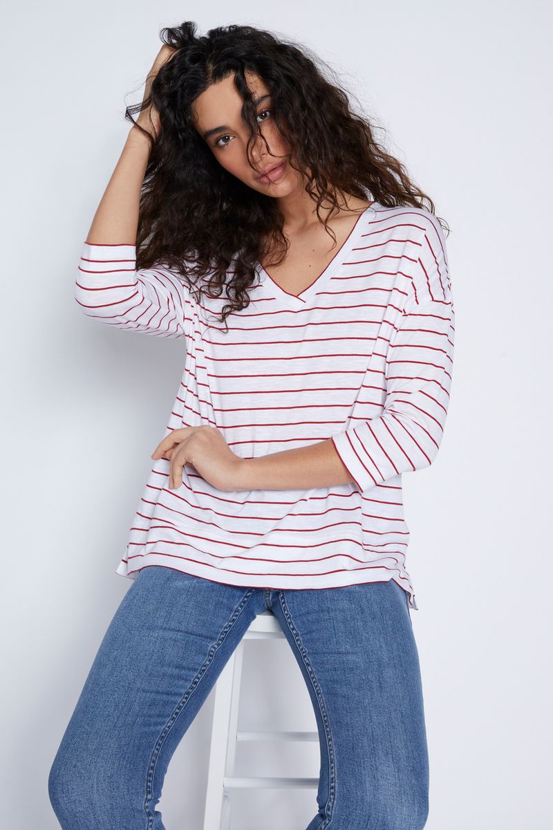 3/4 Sleeve Red Stripe T-shirt