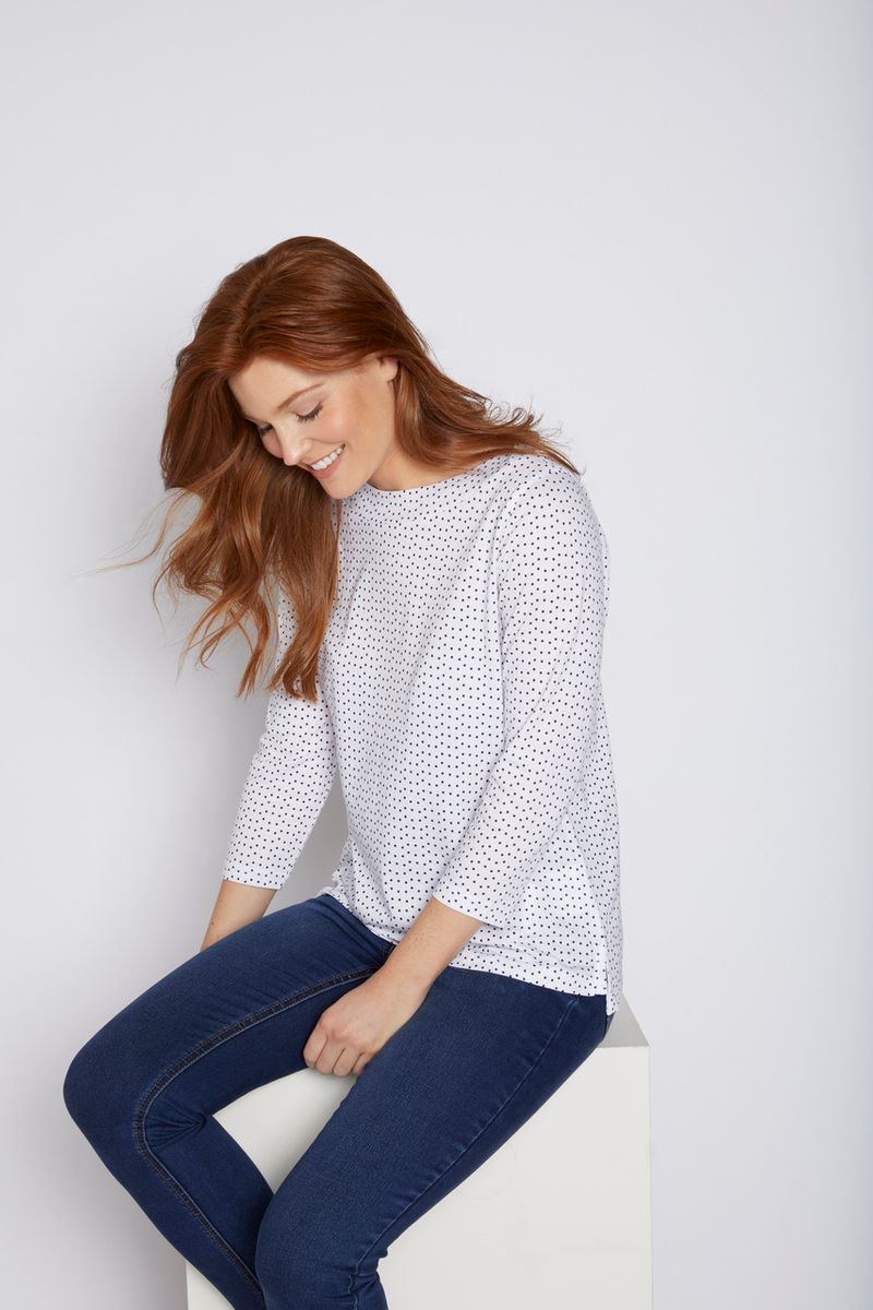White Spot Print Envelope Neckline top