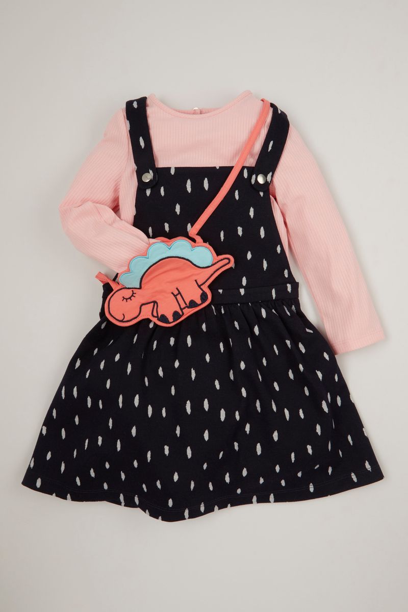 Jersey Pinafore Dress & Dino Purse