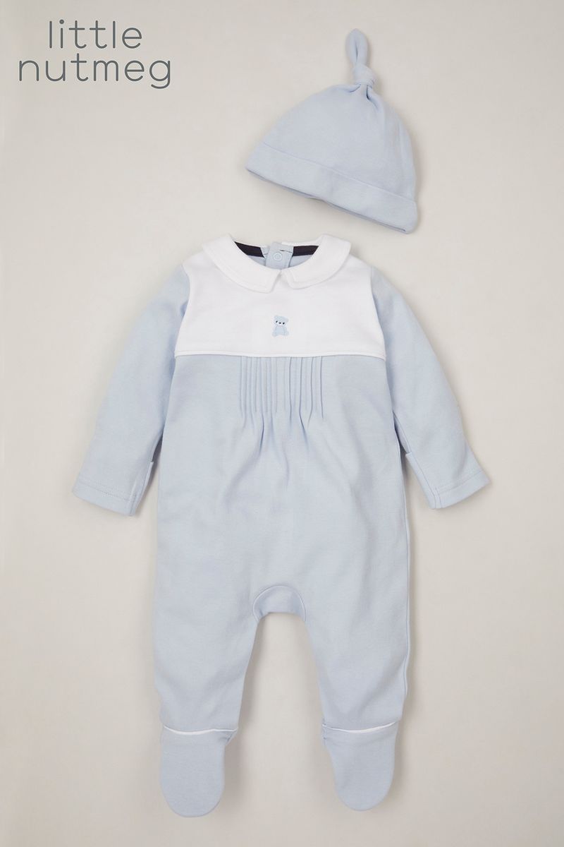 Little Nutmeg Blue Bear Sleepsuit & hat