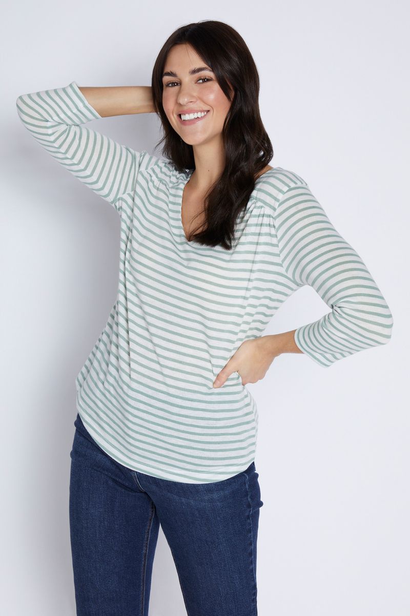 Sage Green Stripe Linen Top