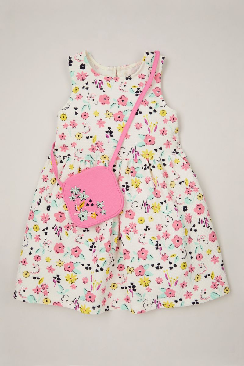 Flower Crepe Dress & bag 1-10yrs