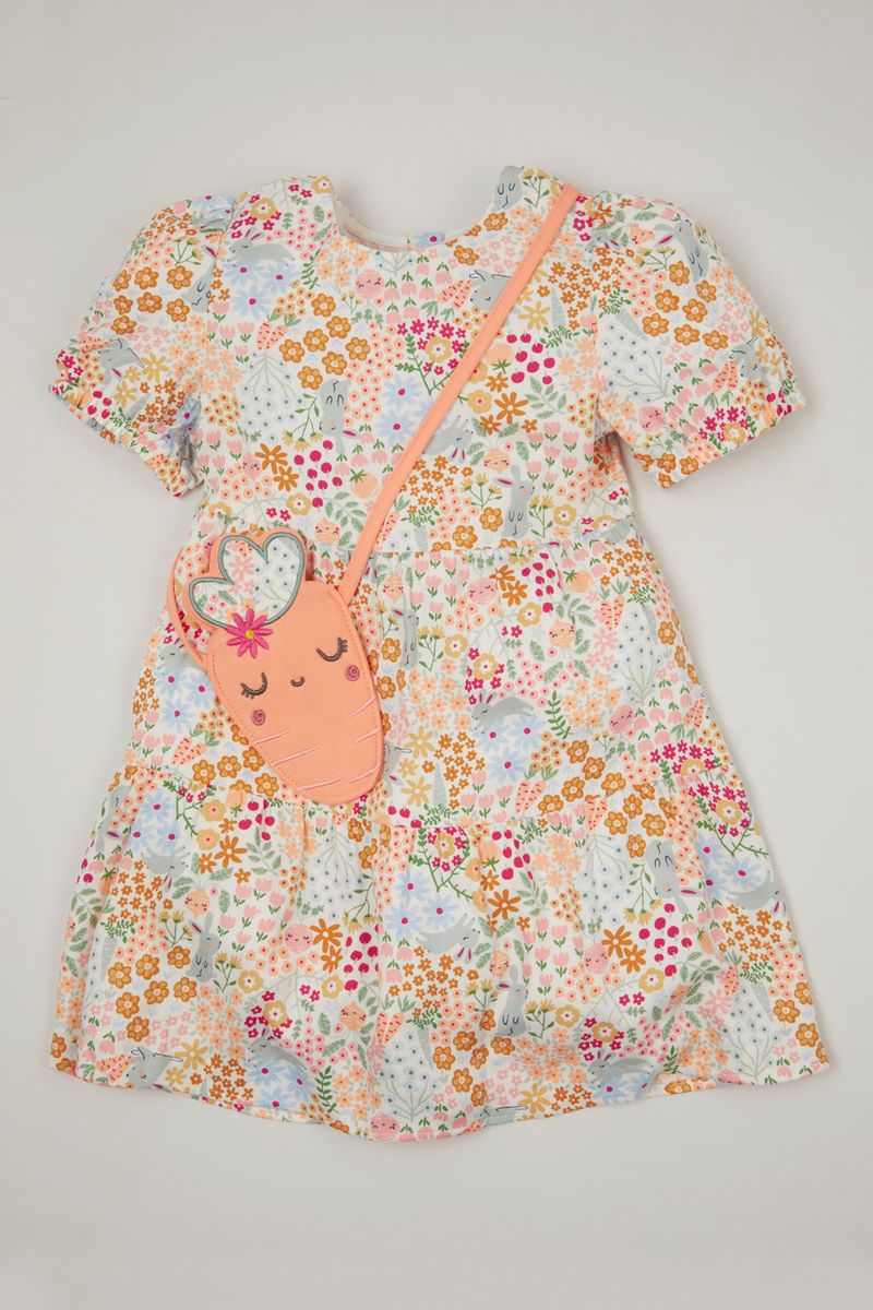 Flower Print Dress & Carrot bag