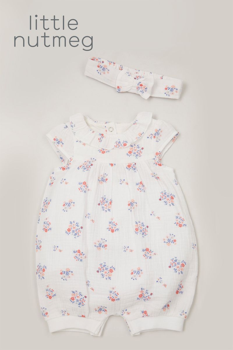 Little Nutmeg Flower Romper & headband