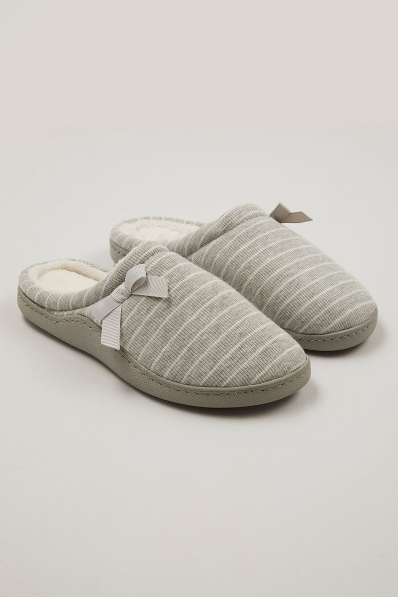 Grey Marl Stripe Cupsole Slippers