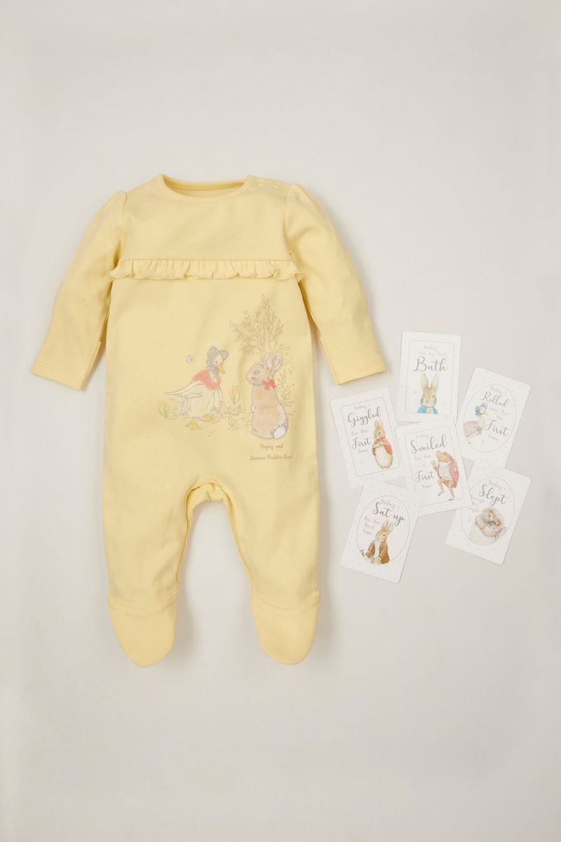 Peter Rabbit Yellow Frill Sleepsuit with Baby Memory cards