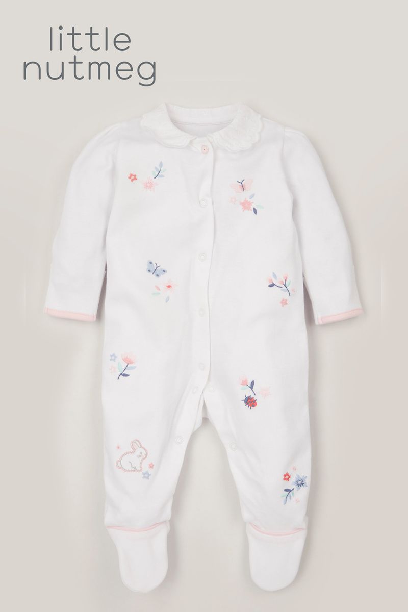 Little Nutmeg Broderie Collar sleepsuit