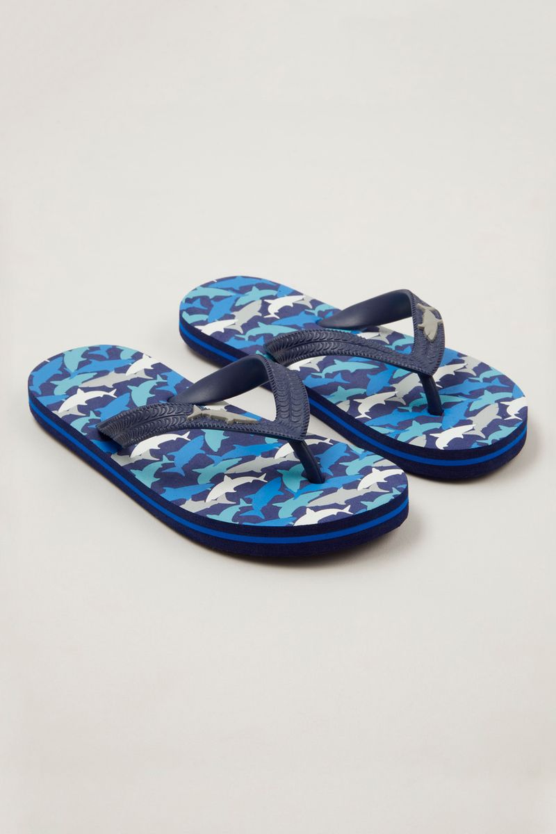 Blue Shark Print Flip Flops