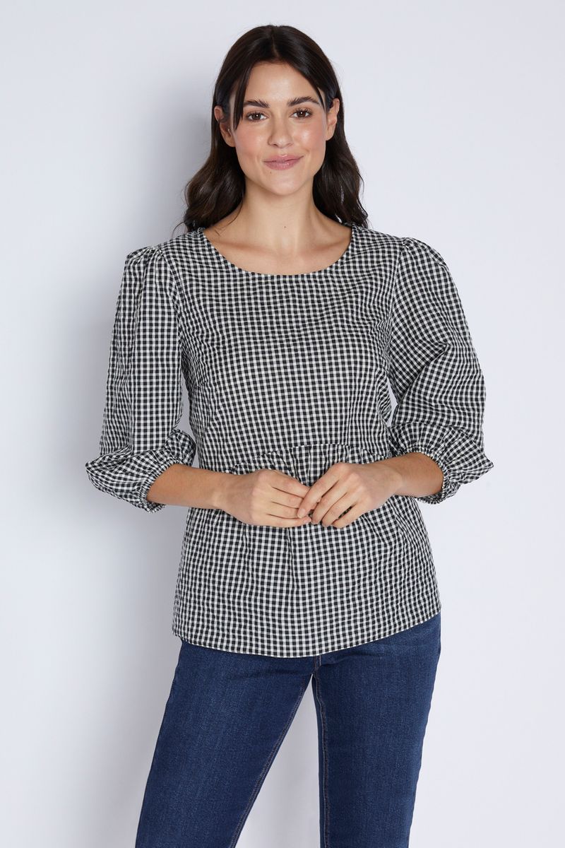 Gingham Puff Sleeve Top