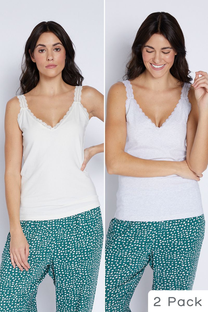 2 Pack Cream & Grey Marl Vests