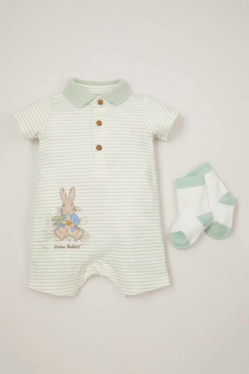 Peter Rabbit Green Stripe Romper with Socks