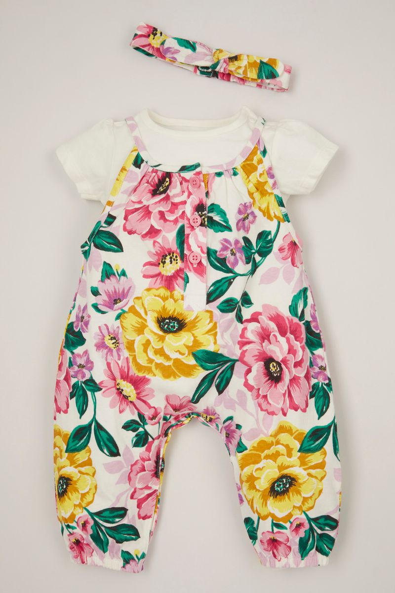 3 Piece Bold Flower Dungaree set
