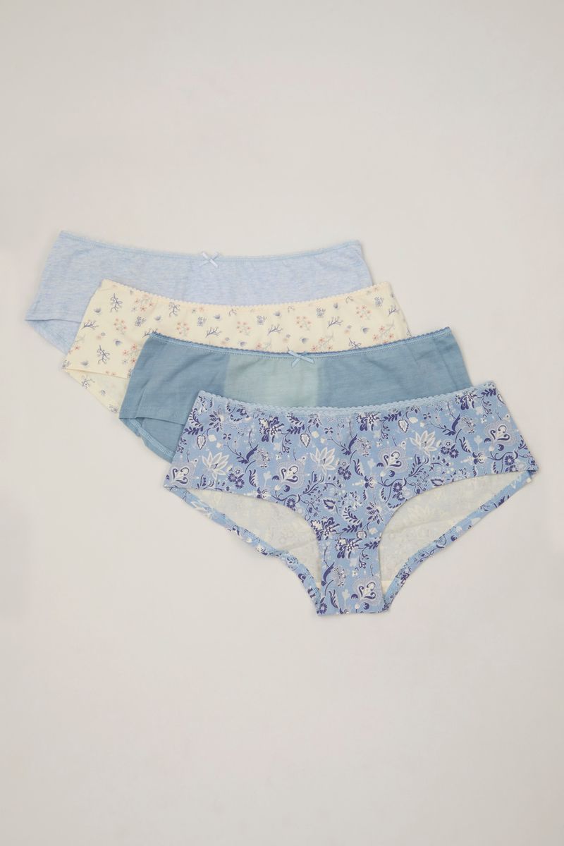 4 Pack Blue Floral Shorts Briefs